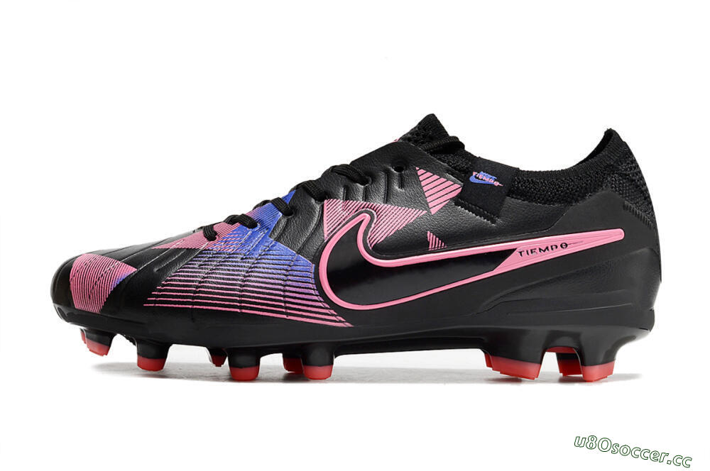 Men's Nike Tiempo Legend 10 Elite FG Firm Ground Low-Tops Football Boots - Black/Pink/Blue 0