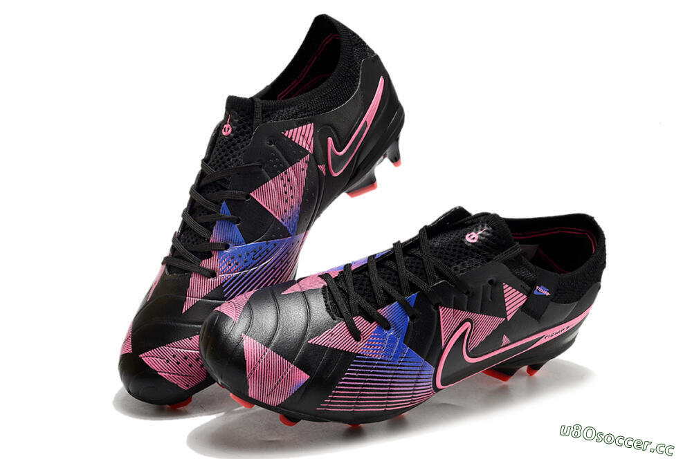 Men's Nike Tiempo Legend 10 Elite FG Firm Ground Low-Tops Football Boots - Black/Pink/Blue 3