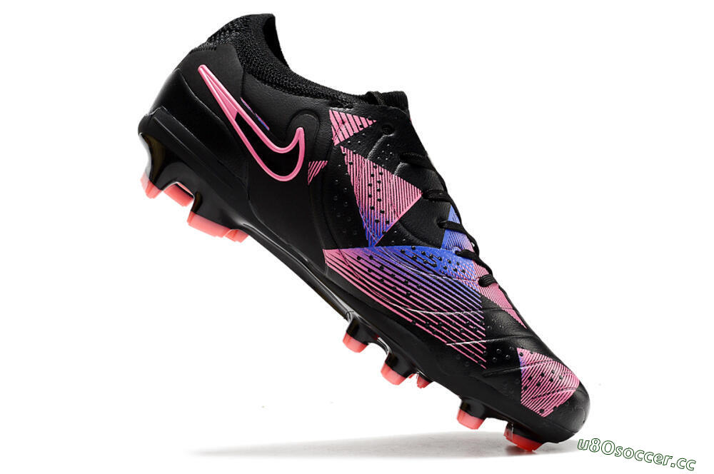 Men's Nike Tiempo Legend 10 Elite FG Firm Ground Low-Tops Football Boots - Black/Pink/Blue 4