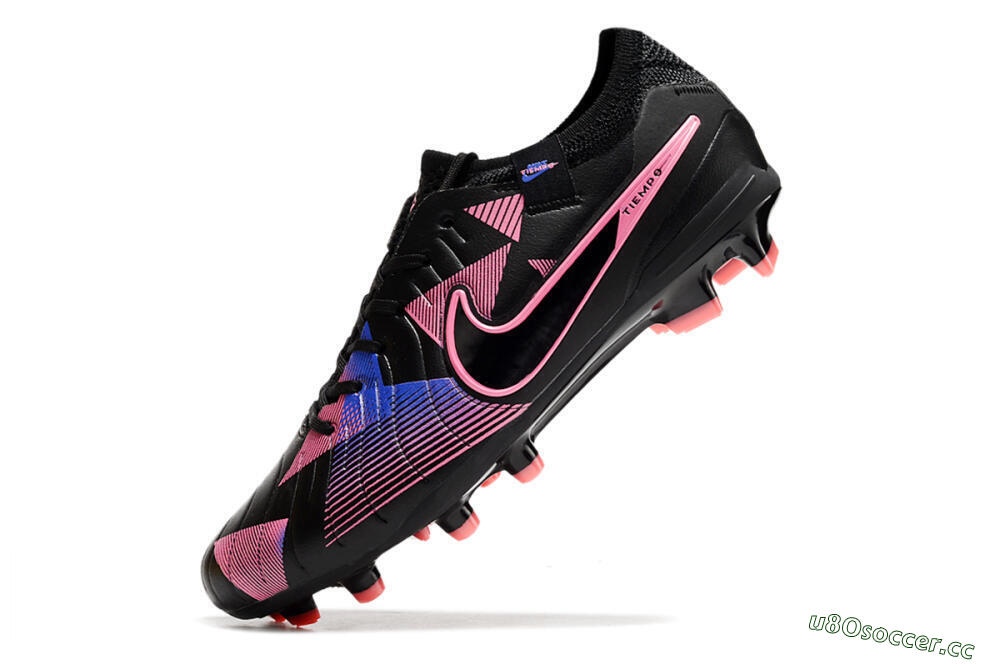 Men's Nike Tiempo Legend 10 Elite FG Firm Ground Low-Tops Football Boots - Black/Pink/Blue 5