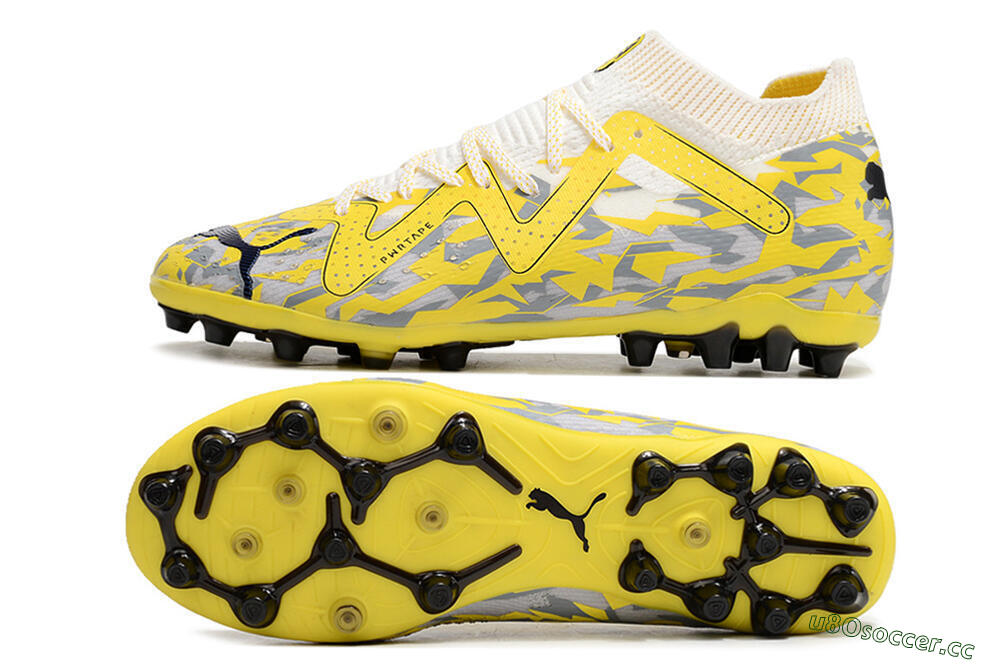 Men's Puma Future Ultimate MG Firm Ground Low-Tops Football Boots - White/Yellow/Grey 1
