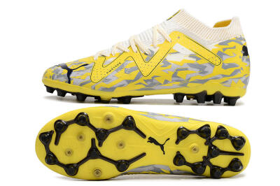 Men's Puma Future Ultimate MG Firm Ground Low-Tops Football Boots - White/Yellow/Grey
