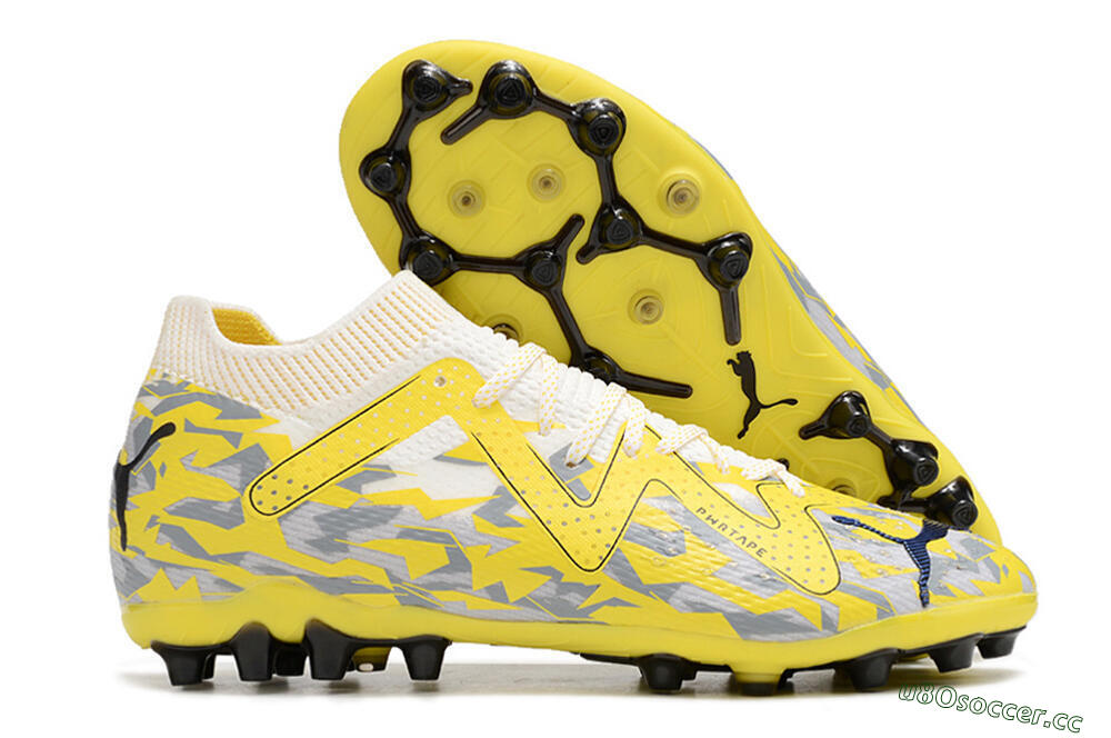 Men's Puma Future Ultimate MG Firm Ground Low-Tops Football Boots - White/Yellow/Grey 2