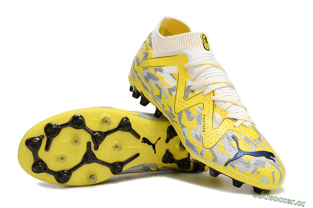 Men's Puma Future Ultimate MG Firm Ground Low-Tops Football Boots - White/Yellow/Grey 3