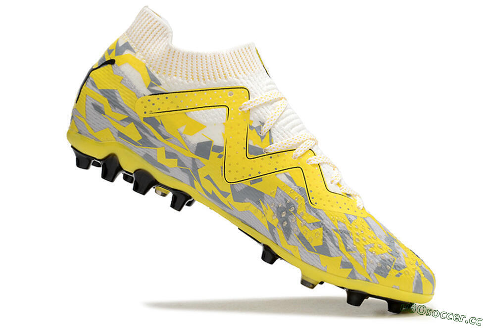 Men's Puma Future Ultimate MG Firm Ground Low-Tops Football Boots - White/Yellow/Grey 4