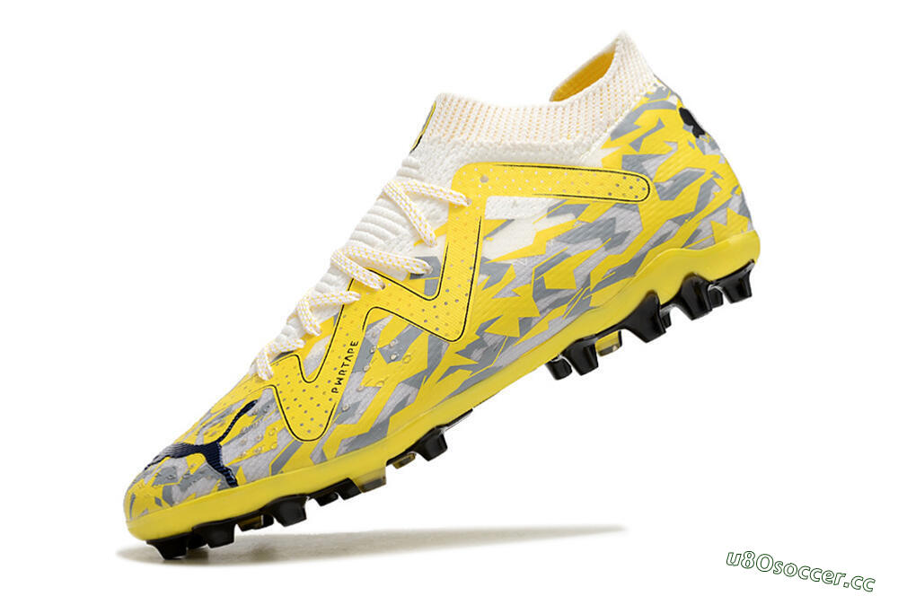 Men's Puma Future Ultimate MG Firm Ground Low-Tops Football Boots - White/Yellow/Grey 5
