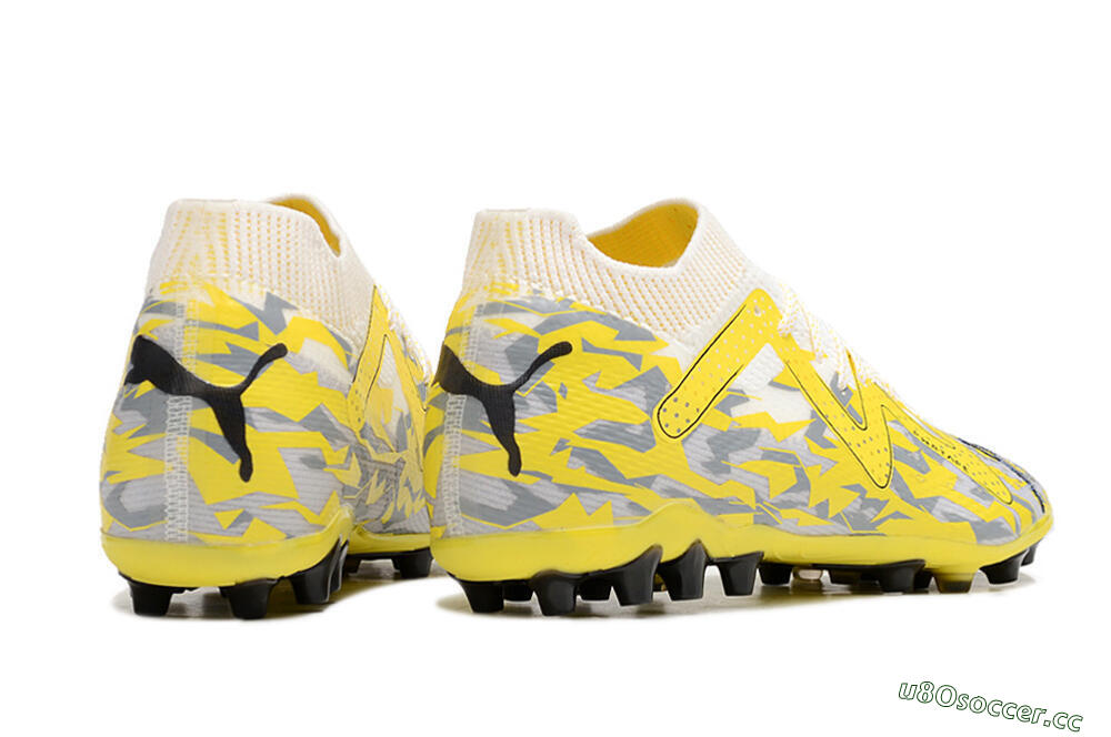 Men's Puma Future Ultimate MG Firm Ground Low-Tops Football Boots - White/Yellow/Grey 6