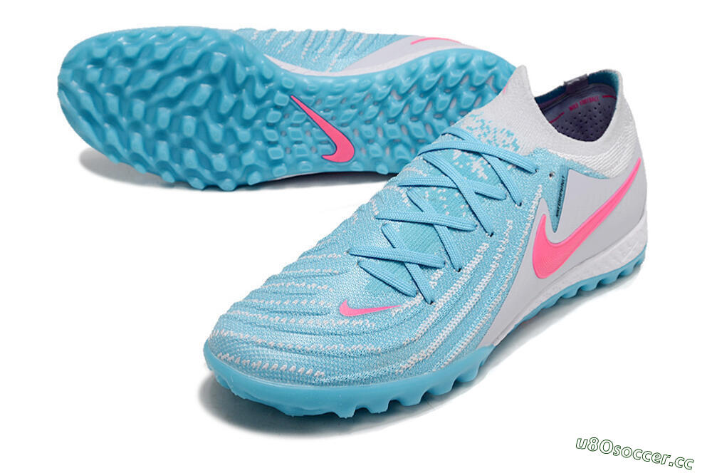 Men's Nike Phantom GX 2 Elite TF Artificial Turf Low-Tops Football Shoes - Blue/White/Pink 3