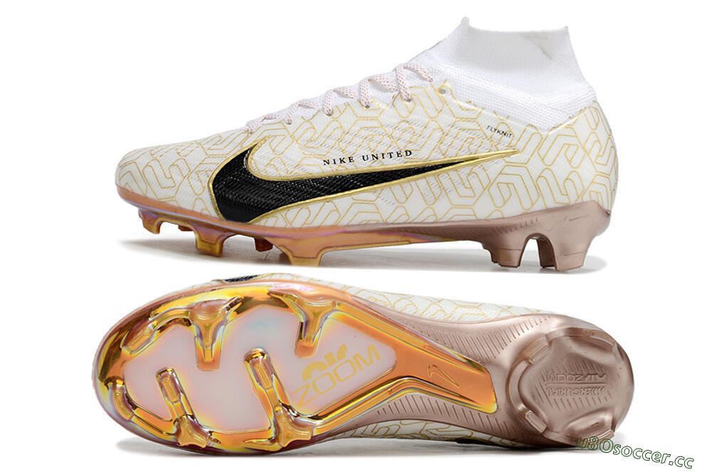 Men's Nike Air Zoom Mercurial Superfly 9 Elite MR FG Firm Ground High-Tops Football Boots - White/Black/Gold 1