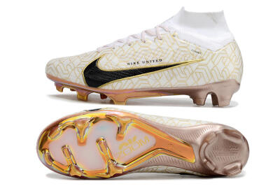 Men's Nike Air Zoom Mercurial Superfly 9 Elite MR FG Firm Ground High-Tops Football Boots - White/Black/Gold