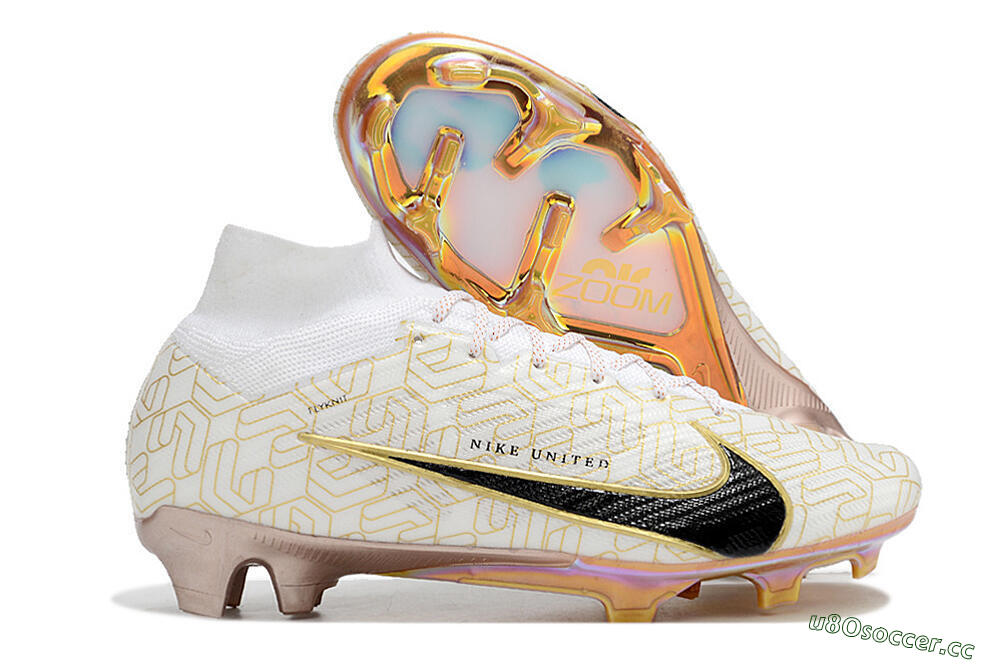 Men's Nike Air Zoom Mercurial Superfly 9 Elite MR FG Firm Ground High-Tops Football Boots - White/Black/Gold 2