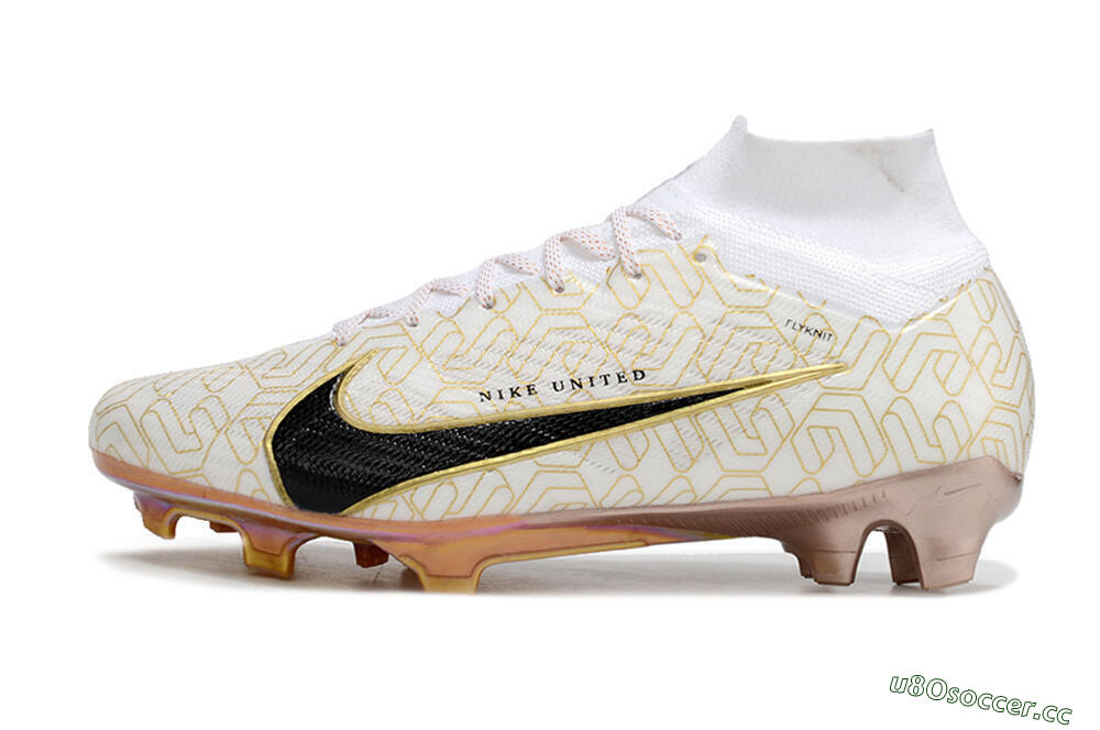 Men's Nike Air Zoom Mercurial Superfly 9 Elite MR FG Firm Ground High-Tops Football Boots - White/Black/Gold 0