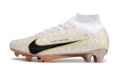 Men's Nike Air Zoom Mercurial Superfly 9 Elite MR FG Firm Ground High-Tops Football Boots - White/Black/Gold