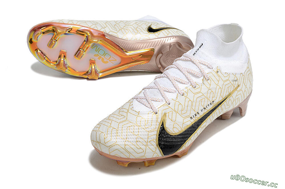 Men's Nike Air Zoom Mercurial Superfly 9 Elite MR FG Firm Ground High-Tops Football Boots - White/Black/Gold 3
