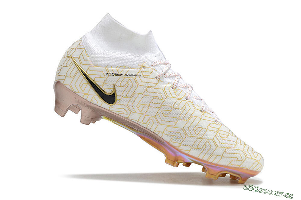 Men's Nike Air Zoom Mercurial Superfly 9 Elite MR FG Firm Ground High-Tops Football Boots - White/Black/Gold 4