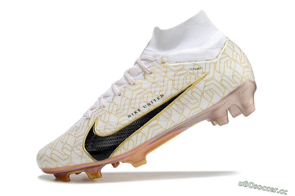 Men's Nike Air Zoom Mercurial Superfly 9 Elite MR FG Firm Ground High-Tops Football Boots - White/Black/Gold 5