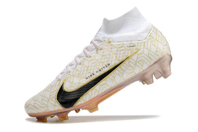 Men's Nike Air Zoom Mercurial Superfly 9 Elite MR FG Firm Ground High-Tops Football Boots - White/Black/Gold