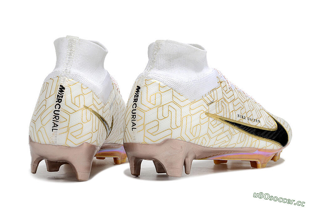 Men's Nike Air Zoom Mercurial Superfly 9 Elite MR FG Firm Ground High-Tops Football Boots - White/Black/Gold 6