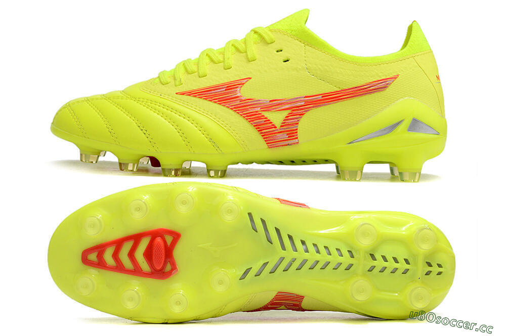 Men's Mizuno Morelia Neo 4 FG Firm Ground Low-Tops Football Boots - Yellow/Red/Grey 1