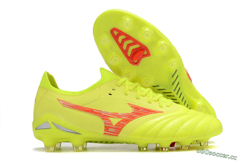 Men's Mizuno Morelia Neo 4 FG Firm Ground Low-Tops Football Boots - Yellow/Red/Grey 2