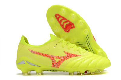 Men's Mizuno Morelia Neo 4 FG Firm Ground Low-Tops Football Boots - Yellow/Red/Grey