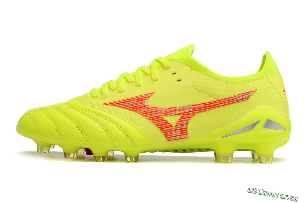 Men's Mizuno Morelia Neo 4 FG Firm Ground Low-Tops Football Boots - Yellow/Red/Grey 0