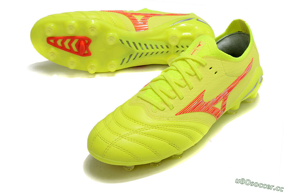 Men's Mizuno Morelia Neo 4 FG Firm Ground Low-Tops Football Boots - Yellow/Red/Grey 3