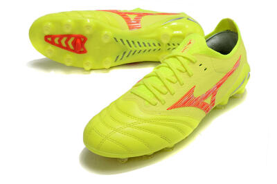 Men's Mizuno Morelia Neo 4 FG Firm Ground Low-Tops Football Boots - Yellow/Red/Grey