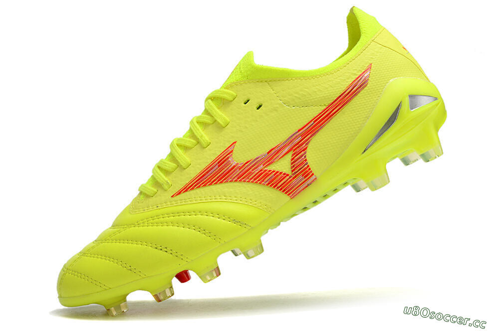 Men's Mizuno Morelia Neo 4 FG Firm Ground Low-Tops Football Boots - Yellow/Red/Grey 5
