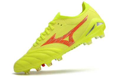 Men's Mizuno Morelia Neo 4 FG Firm Ground Low-Tops Football Boots - Yellow/Red/Grey