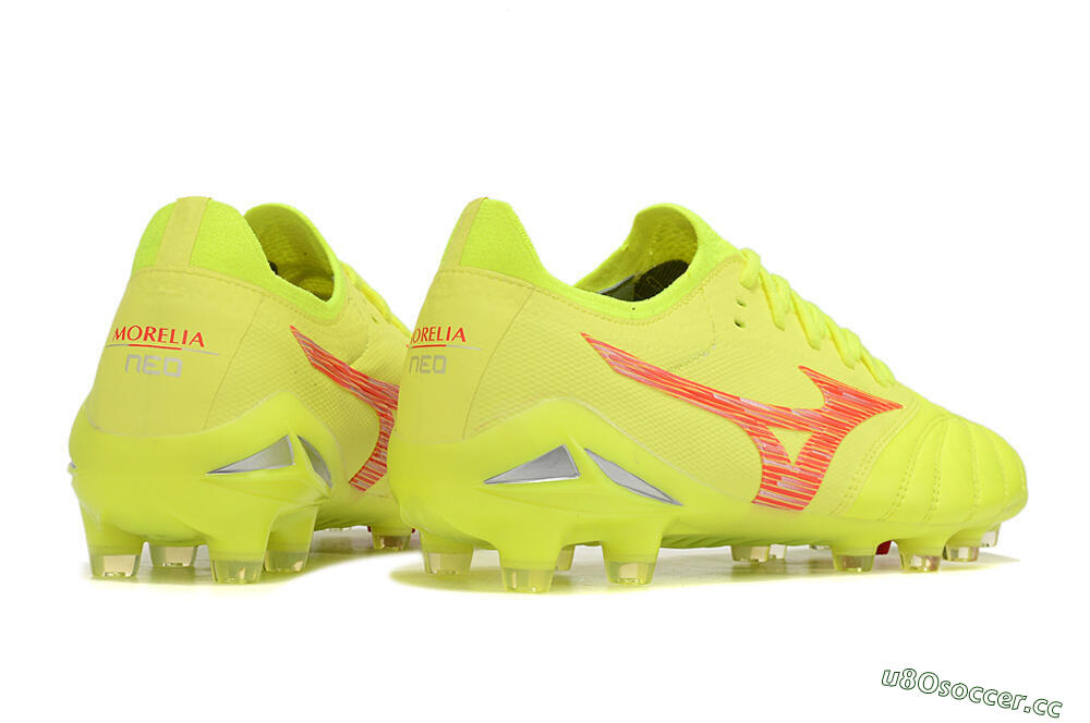 Men's Mizuno Morelia Neo 4 FG Firm Ground Low-Tops Football Boots - Yellow/Red/Grey 6