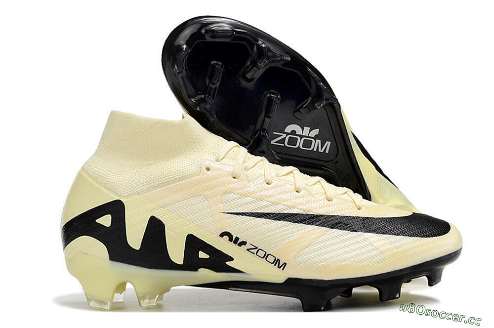 Men's Nike Air Zoom Mercurial Superfly 9 Elite FG Firm Ground High-Tops Football Boots - Beige/Black 2