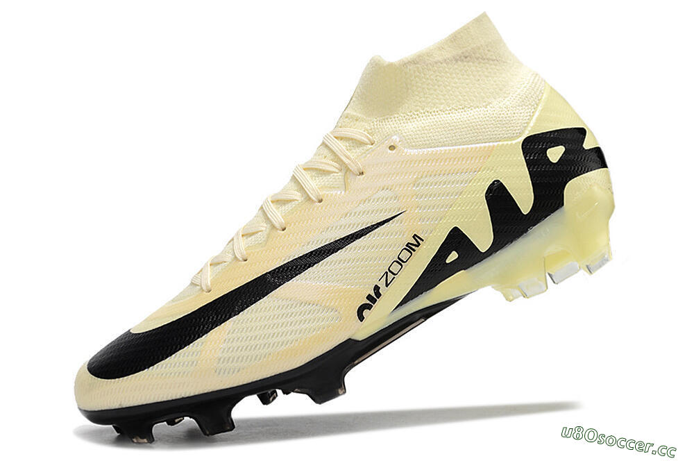 Men's Nike Air Zoom Mercurial Superfly 9 Elite FG Firm Ground High-Tops Football Boots - Beige/Black 5