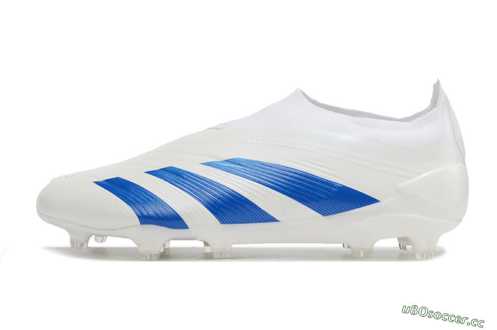 Men's Adidas Predator Elite Laceless FG Firm Ground Low-Tops Football Boots - White/Blue 0