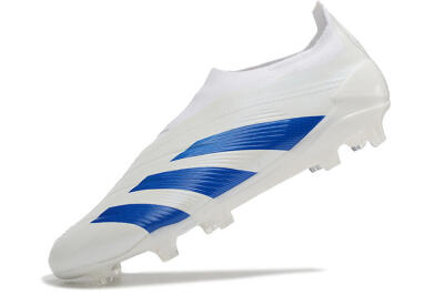 Men's Adidas Predator Elite Laceless FG Firm Ground Low-Tops Football Boots - White/Blue