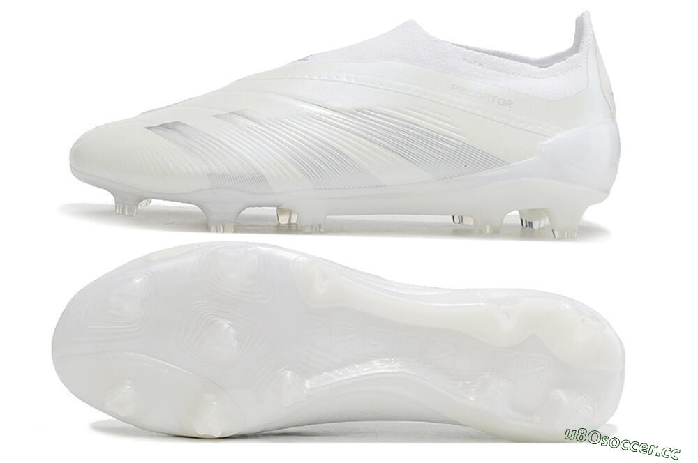 Men's Adidas Predator Elite Laceless FG Firm Ground Low-Tops Football Boots - White/Silver 1