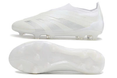 Men's Adidas Predator Elite Laceless FG Firm Ground Low-Tops Football Boots - White/Silver