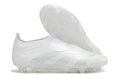 Men's Adidas Predator Elite Laceless FG Firm Ground Low-Tops Football Boots - White/Silver