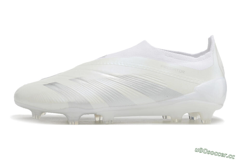 Men's Adidas Predator Elite Laceless FG Firm Ground Low-Tops Football Boots - White/Silver 0