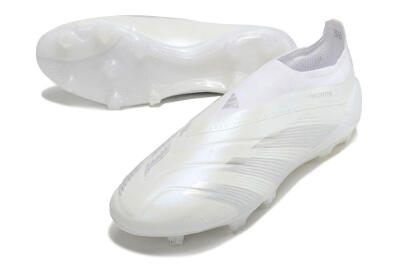 Men's Adidas Predator Elite Laceless FG Firm Ground Low-Tops Football Boots - White/Silver