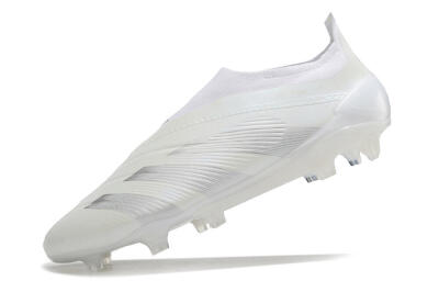 Men's Adidas Predator Elite Laceless FG Firm Ground Low-Tops Football Boots - White/Silver
