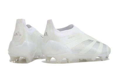 Men's Adidas Predator Elite Laceless FG Firm Ground Low-Tops Football Boots - White/Silver