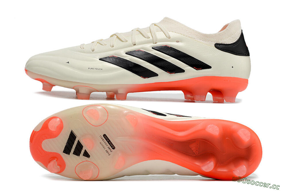 Men's Adidas Copa Pure 2+ FG Firm Ground Low-Tops Football Boots - Beige/Black/Red 1