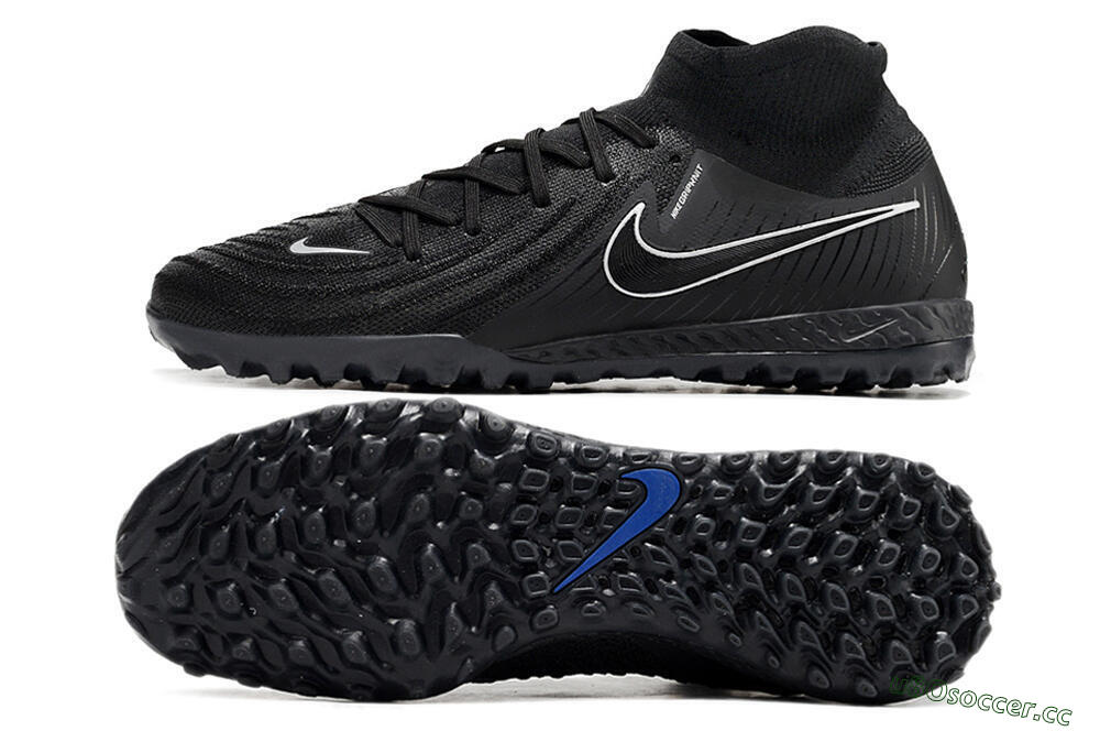 Men's Nike Phantom Luna Elite NU TF Artificial Turf High-Tops Football Shoes - Black/White/Blue 1