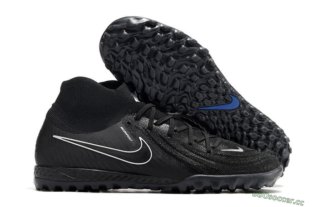 Men's Nike Phantom Luna Elite NU TF Artificial Turf High-Tops Football Shoes - Black/White/Blue 2