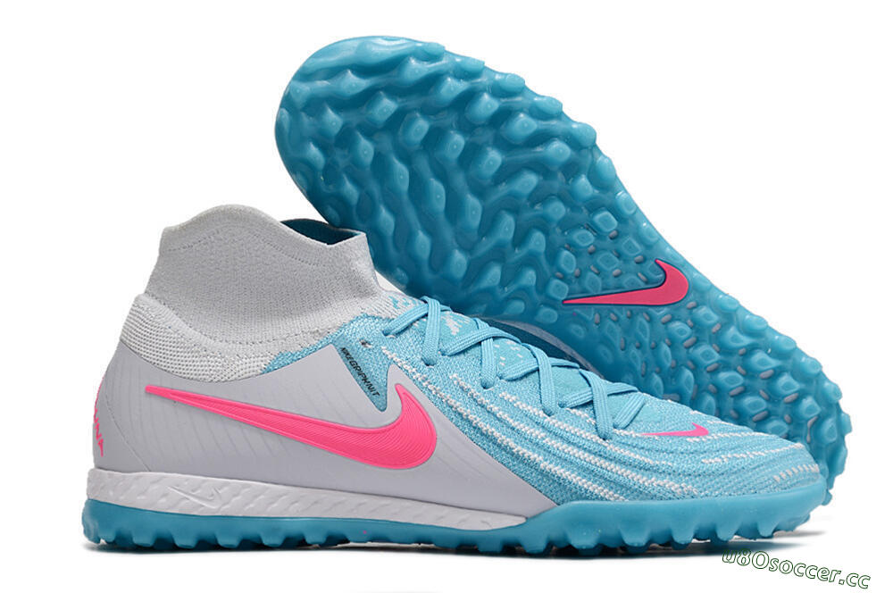 Men's Nike Phantom Luna Elite NU TF Artificial Turf High-Tops Football Shoes - Blue/White/Pink 2