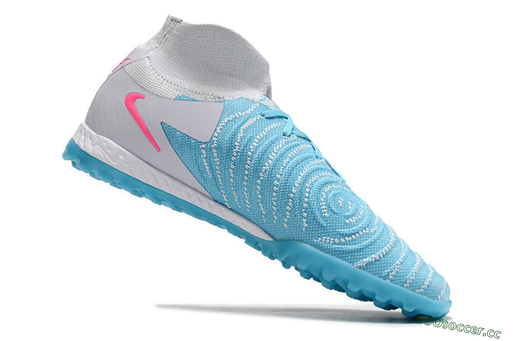 Men's Nike Phantom Luna Elite NU TF Artificial Turf High-Tops Football Shoes - Blue/White/Pink 4