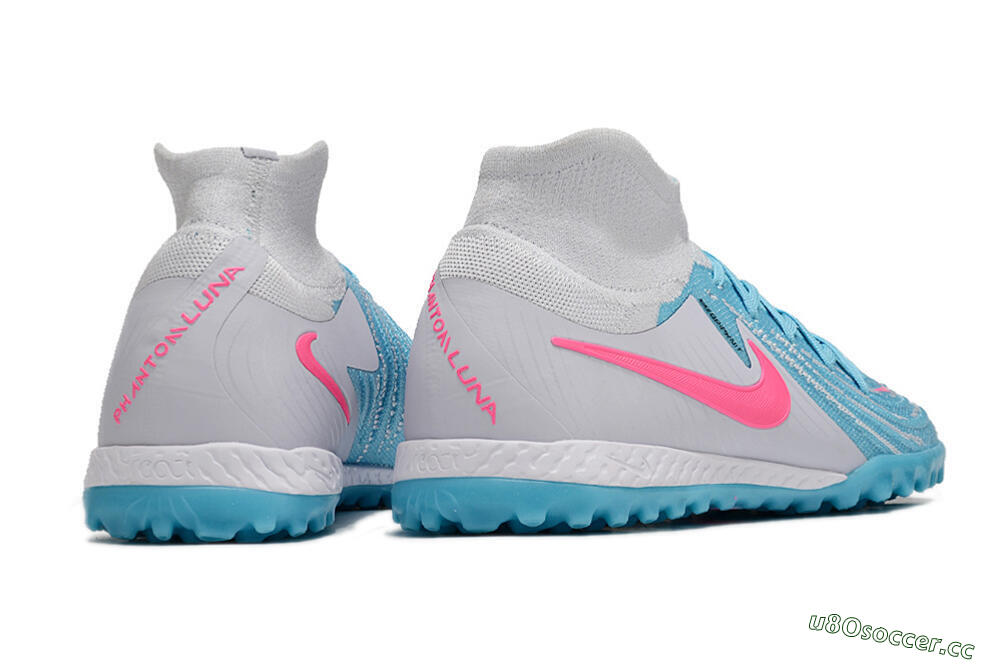 Men's Nike Phantom Luna Elite NU TF Artificial Turf High-Tops Football Shoes - Blue/White/Pink 6