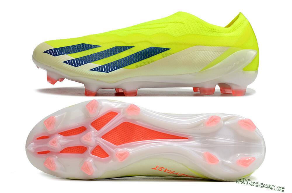 Men's Adidas X Crazyfast+ Laceless FG Firm Ground Low-Tops Football Boots - Yellow/Blue/Red 1