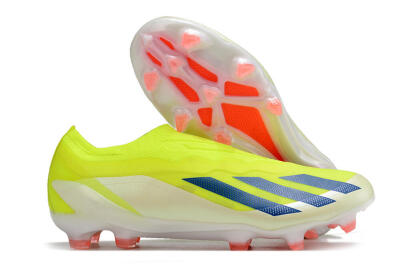 Men's Adidas X Crazyfast+ Laceless FG Firm Ground Low-Tops Football Boots - Yellow/Blue/Red